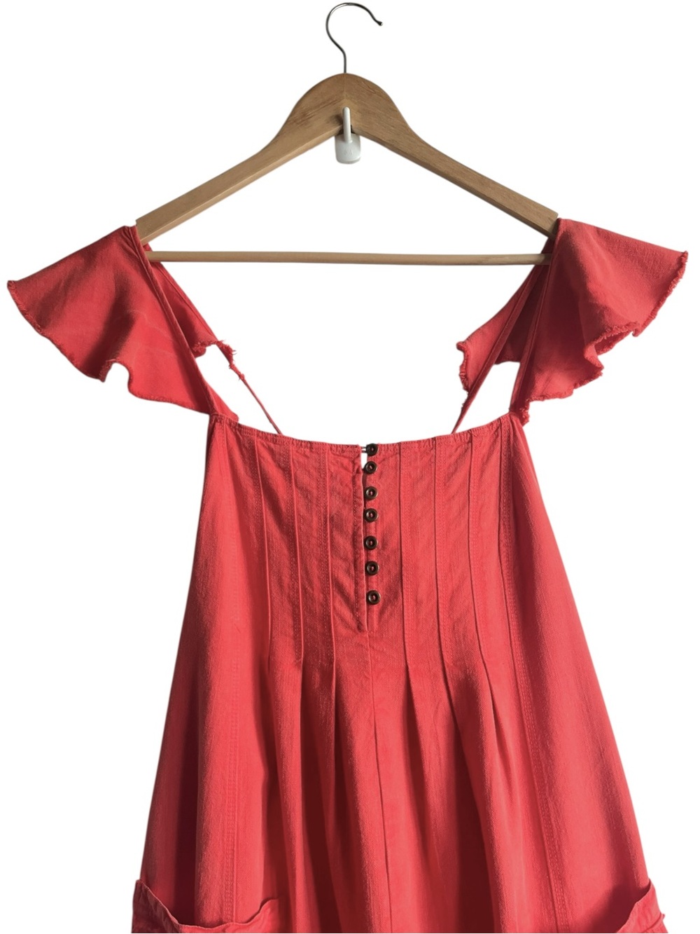 Anthro Pilcro Flutter Sleeve Midi Dress Medium Red Cotton Linen - Picture 5 of 15